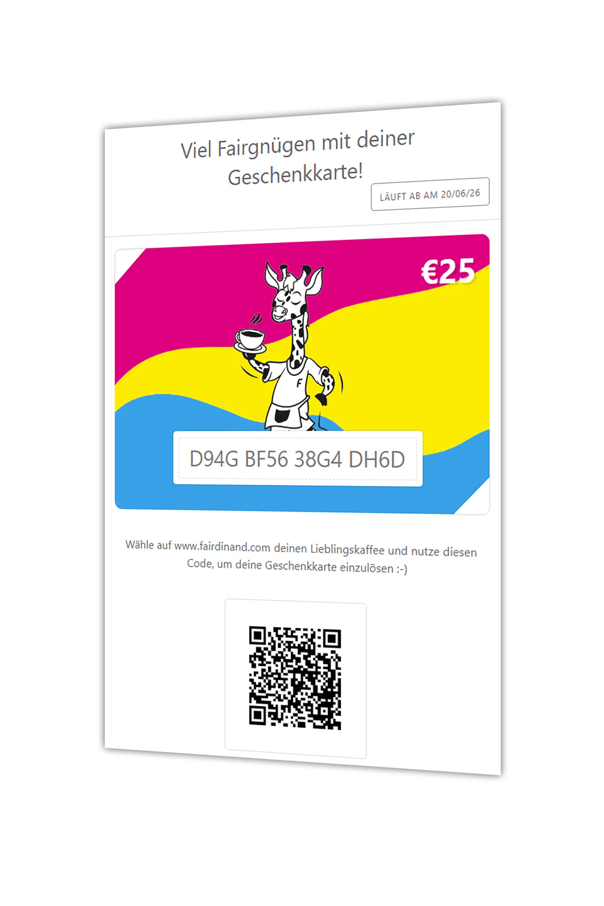 FAIRdinand's Geschenkgutschein. Print@Home.