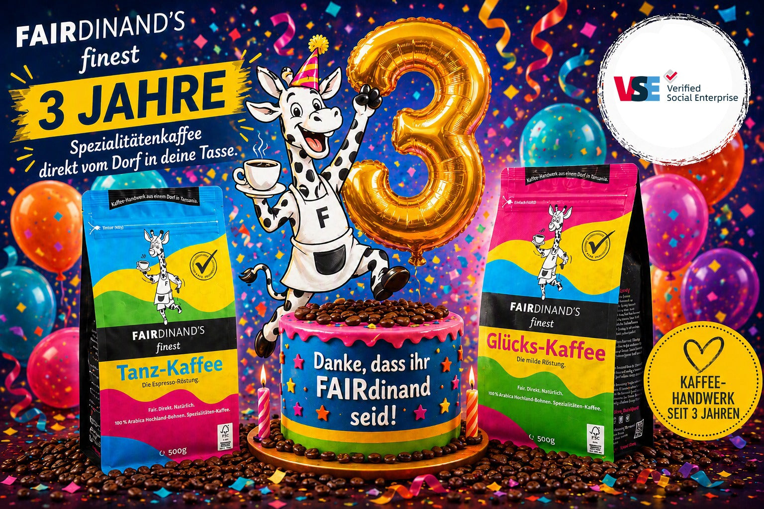 FAIRdinand feiert 3 Jahre – Spezialitätenkaffee mit Wirkung 💗